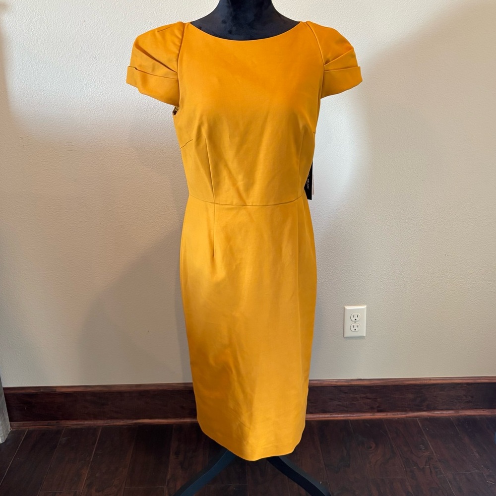 ANTONIO MELANI Mustard Yellow Midi Sheath Dress